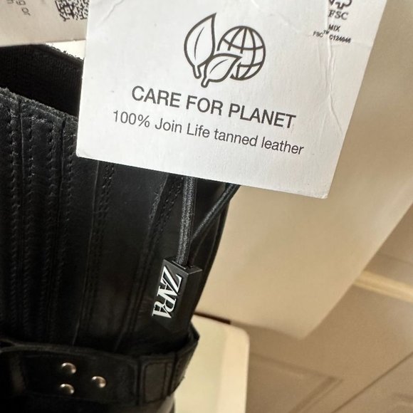 NWT ZARA BLACK LEATHER MOTO COMBAT BOOTS EURO SIZE 39 - Picture 3 of 5